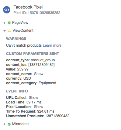 facebook catalog mismatch warning