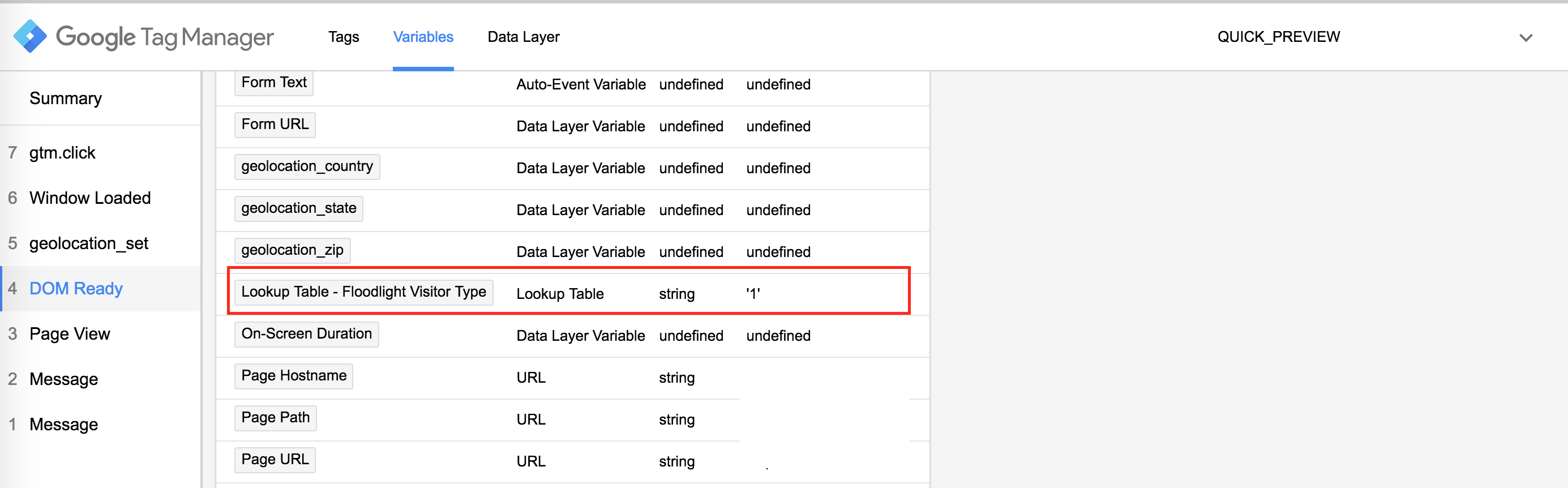 lookup table variable confirmation