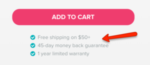 screenshot example of adding value propositions near the Add to Cart button seen in pink.