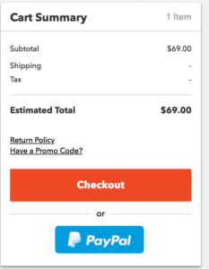 screenshot example showing policy links and warranties before checkout button

