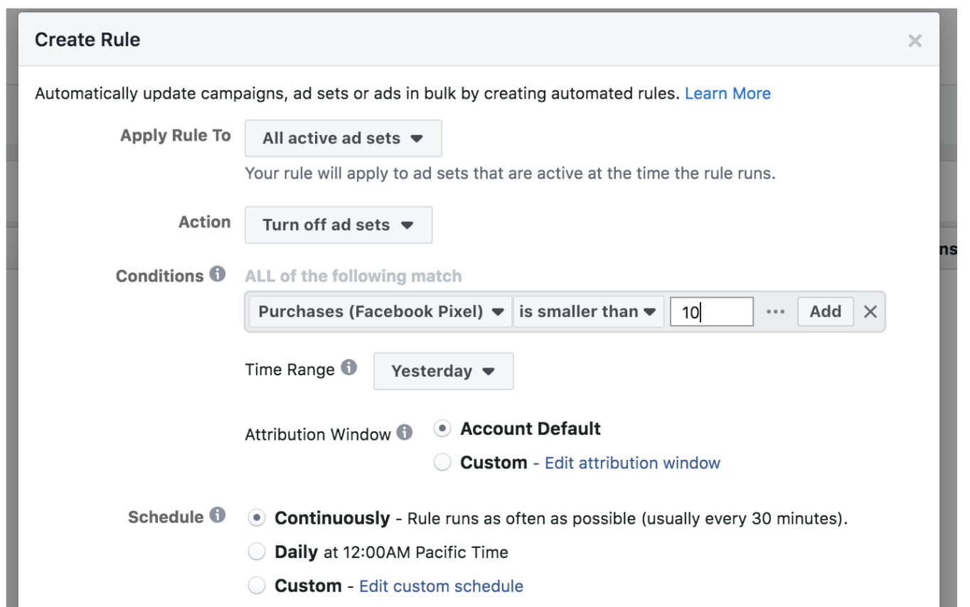 facebook automated rules