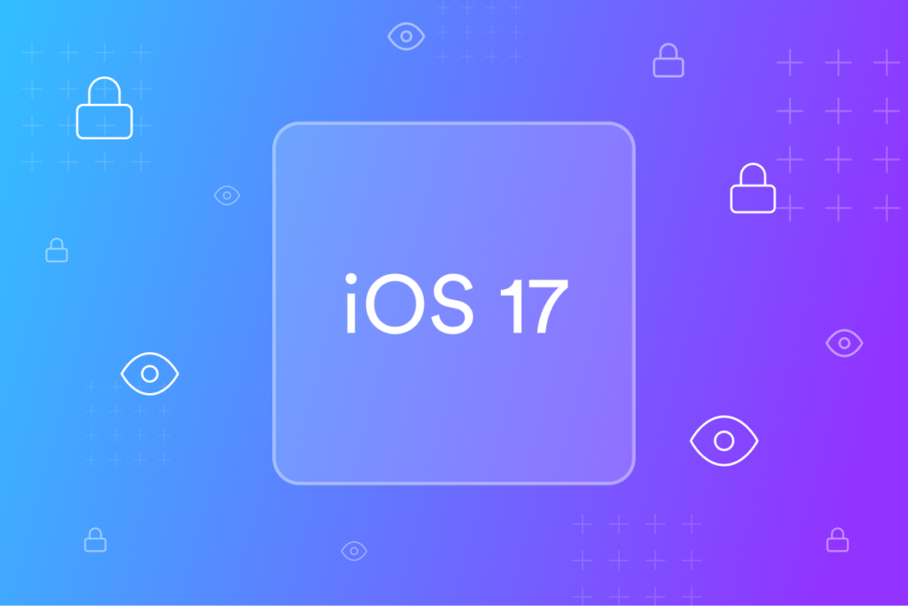 Header image_iOS 17 text within a purple square with eye and lock icons
