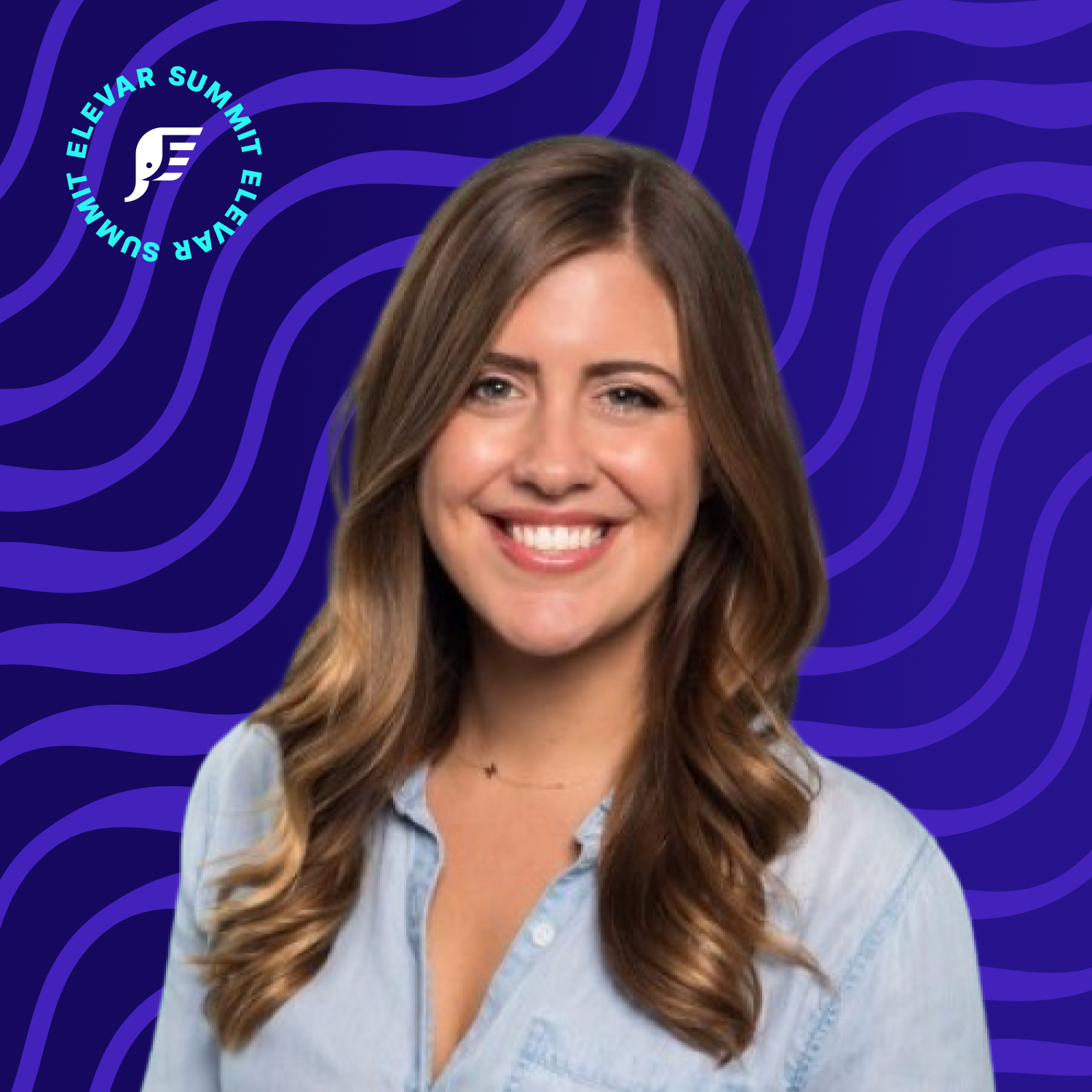 Headshot for Megan Whitman on a dark purple background with Elevar Summit logo.