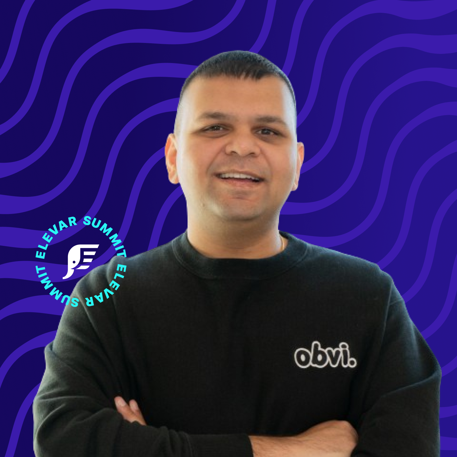 Headshot for Ronak Shah on purple background with Elevar Summit logo